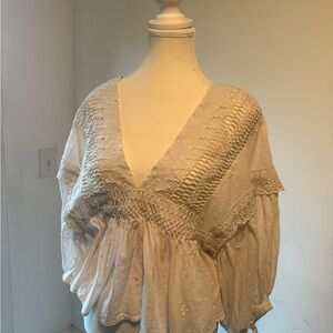 Free People Cream Textured Blouse